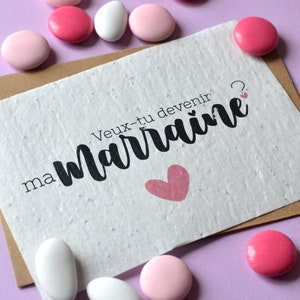 Carte à planter Veux être ma marraine ? Carte ensemencée Demande Marraine. Carte à planter Baptême. Carte Naissance..