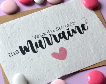 Carte à planter Veux être ma marraine ? Carte ensemencée Demande Marraine. Carte à planter Baptême. Carte Naissance..