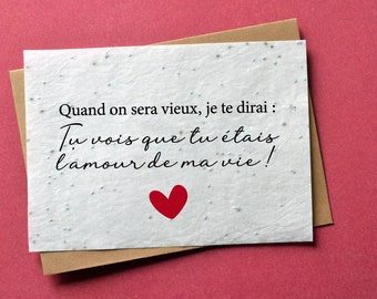 Carte à planter amour de ma vie. Carte ensemencée Saint Valentin. Carte à planter Amour.