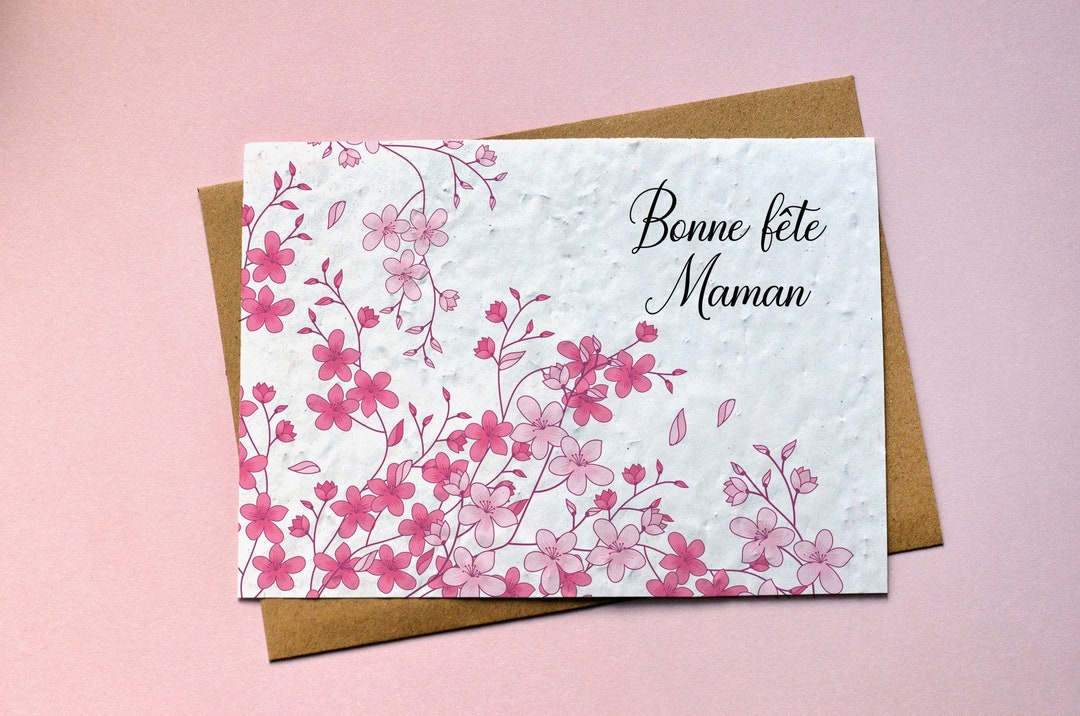 Carte à planter Bonne fête Maman Sakura Cerisier en fleurs. Carte