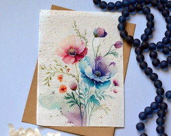 Carte à planter Bleuet et Coquelicot. Carte ensemencée coquelicot. Carte anniversaire à planter.
