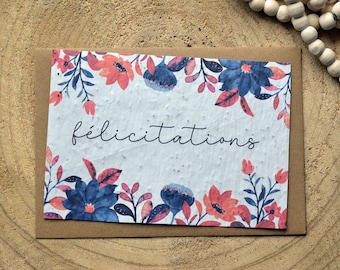 Card to plant Congratulations Blue and red. Birth seeded card. Wedding card to plant.