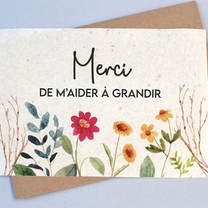 Carte à planter Merci de m'aider à grandir Champs de fleur. Carte ensemencée Merci maitresse. Carte Merci nounou