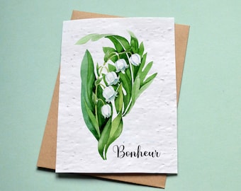 Carte à planter Muguet. Carte ensemencée Premier Mai. Carte anniversaire à planter. Muguet Porte-bonheur