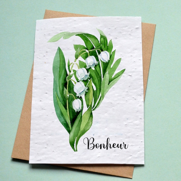 Carte à planter Muguet. Carte ensemencée Premier Mai. Carte anniversaire à planter. Muguet Porte-bonheur