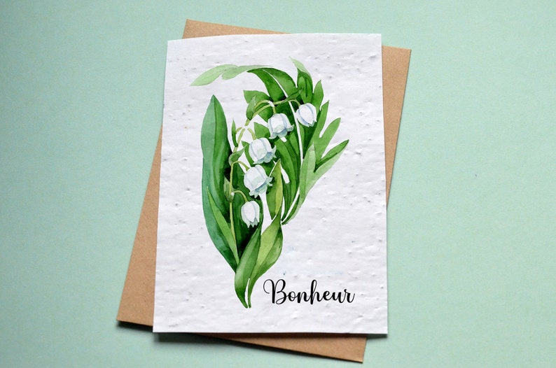 Carte à planter Muguet. Carte ensemencée Premier Mai. Carte anniversaire à planter. Muguet Porte-bonheur image 1