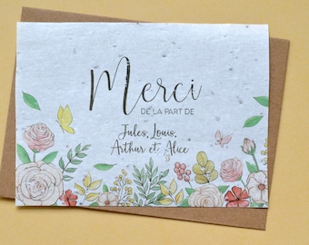 Carte à planter Merci Personnalisée. Carte ensemencée Merci. Carte fleurs sauvages.