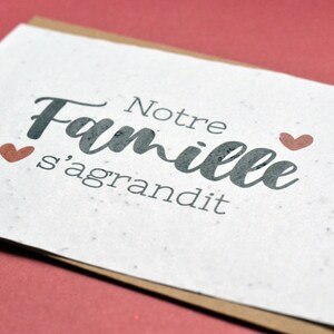 Carte à planter Notre famille s'agrandit. Carte annonce grossesse. Carte ensemencée Naissance. Carte à planter Bébé. image 3