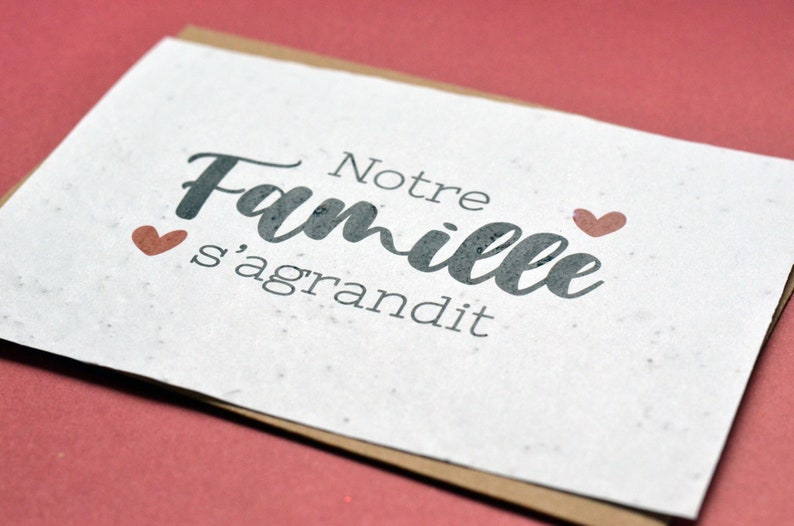 Carte à planter Notre famille s'agrandit. Carte annonce grossesse. Carte ensemencée Naissance. Carte à planter Bébé. image 3