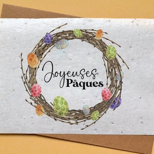Carte à planter Joyeuses Pâques Couronne de Pâques. Carte de voeux à planter Arbre de Pâques.