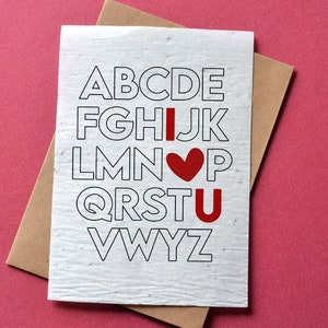 Carte à planter I love You Alphabet. Carte ensemencée Saint Valentin. Carte à planter Amour.