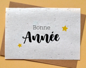 Carte à planter Bonne année étoiles. Carte de voeux fleurie.