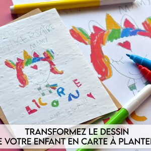 Individuelle Pflanzkarte. Kinderzeichnung. Karte mit Ihrer Zeichnung bestückt. Einzelpflanzkarte