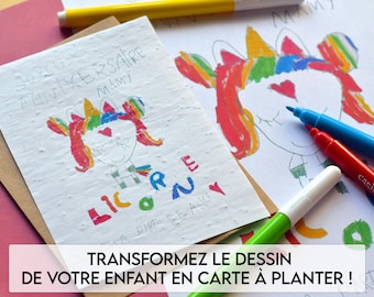 Carte à planter Sur Mesure Dessin d'enfant. Carte ensemencée avec votre dessin. Carte à planter unique