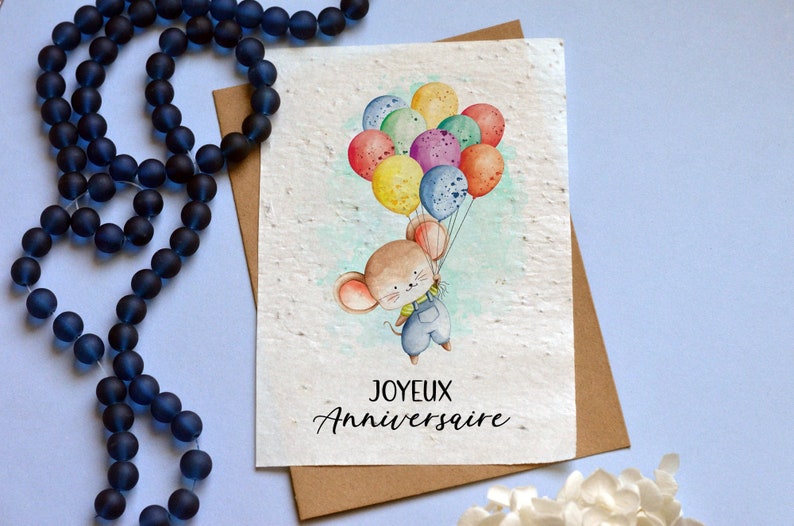 Carte à planter Anniversaire Souris Bleu. Carte anniversaire enfant. Carte ensemencée anniversaire image 1