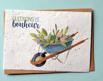 Carte à planter Optimisme Cultiver le bonheur. Carte pour Départ en retraite. Carte ensemencée Vélo. Carte fleurs sauvages.