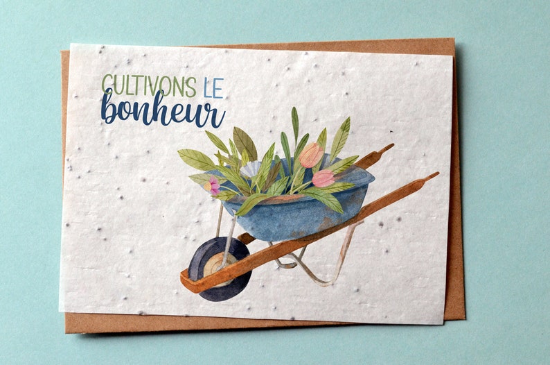 Carte à planter Optimisme Cultiver le bonheur. Carte pour Départ en retraite. Carte ensemencée Vélo. Carte fleurs sauvages. image 1