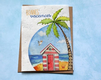 Carte à planter Bonnes Vacances Plage. Carte ensemencée Vacances. Carte végétale bonnes vacances, Carte à planter maitresse. Carte école