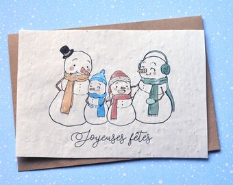 Carte à planter Joyeuses fêtes Bonhomme de neige. Carte de voeux fleurie.