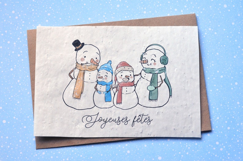 Cartão para plantar Boas Festas Boneco de Neve. Cartão floral. imagem 1