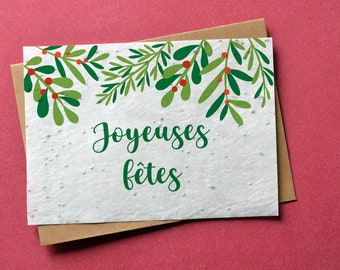 Carte à planter Joyeuses fêtes Branches de gui. Carte de voeux à planter.