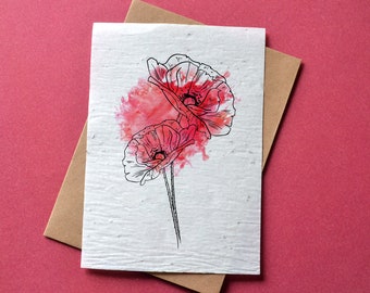 Carte à planter Coquelicot. Carte ensemencée coquelicot. Carte anniversaire à planter.