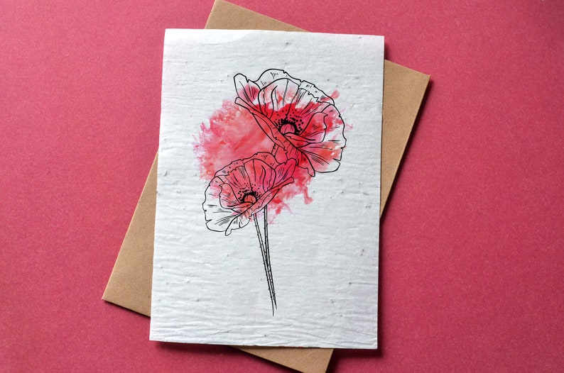Carte à planter Coquelicot. Carte ensemencée coquelicot. Carte anniversaire à planter. image 1