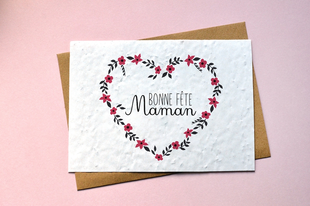 Carte à planter Bonne fête Maman Coeur Fleuri. Carte ensemencée Fête