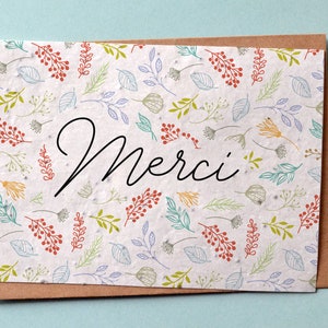 Carte à planter Merci Fleuri. Carte ensemencée Merci. Carte fleurs sauvages.