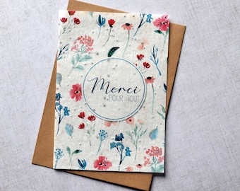 Carte à planter Merci pour tout. Carte ensemencée Merci. Carte fleurs sauvages.