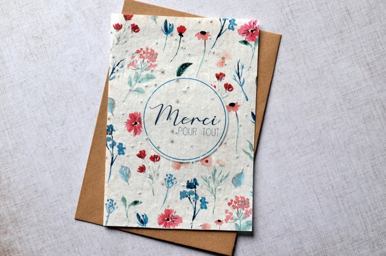 Cartão plantável Obrigado por tudo. Cartão semeado Obrigado. Cartão de flores silvestres. imagem 1