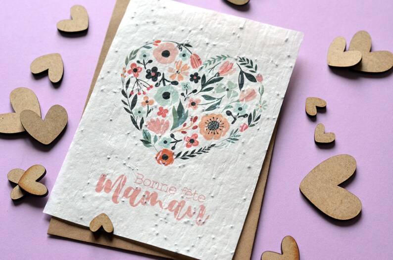 Card to plant Happy Mother's Day Flowery heart. Seeded Mother's Day card. image 3