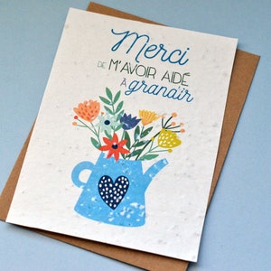 Carte à planter Merci de m'avoir aidé à grandir Arrosoir Bleu. Carte ensemencée Merci maitresse. Carte Merci nounou image 3