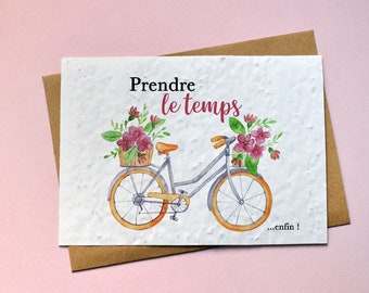 Carte à planter Slowlife prendre le temps. Carte pour Départ en retraite. Carte ensemencée Vélo. Carte fleurs sauvages.