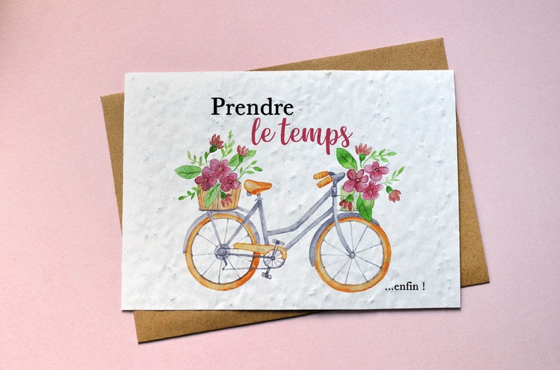 Carte à planter Slowlife prendre le temps. Carte pour Départ en retraite. Carte ensemencée Vélo. Carte fleurs sauvages. image 1