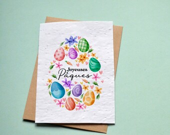 Carte à planter Joyeuses Pâques. Carte de voeux à planter Oeufs de Pâques.