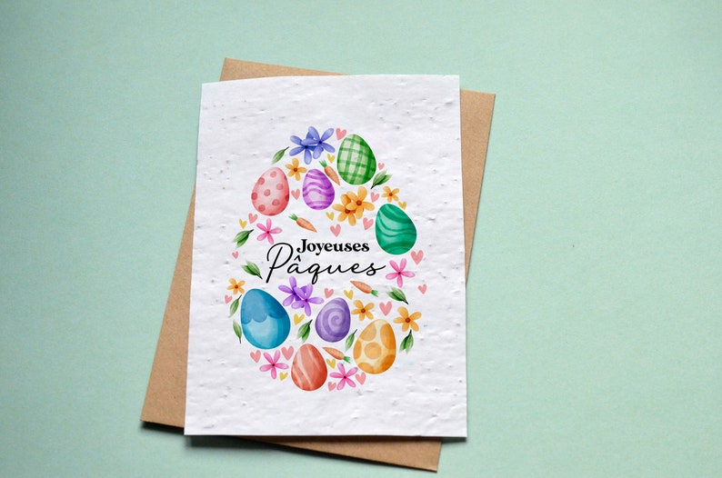 Carte à planter Joyeuses Pâques. Carte de voeux à planter Oeufs de Pâques. image 1