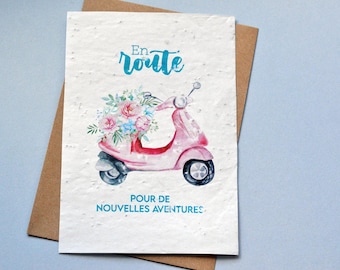 Carte à planter Départ retraite. Carte ensemencée Nouvelles aventures. Carte fleurs sauvages.