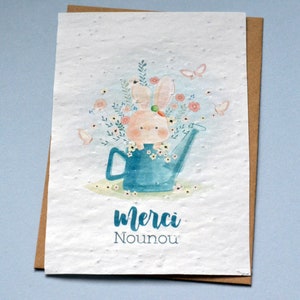 Carte à planter Merci Nounou. Carte ensemencée Merci Nounou. Carte Merci nounou
