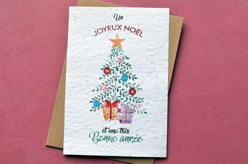 Carte à planter Joyeux Noël Sapin Aquarelle. Carte de voeux fleurie. image 1