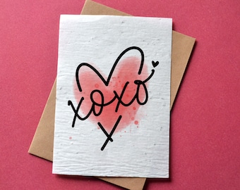 XOXO Red Heart plantkaart. Valentijnsdag geplaatste kaart. Kaart om liefde te planten.