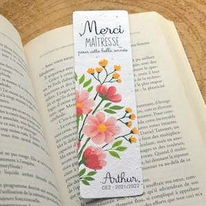 Marque-page à planter personnalisé Merci maitresse fleurs rouges. Marque-page ensemencé Merci maitresse. Carte Merci nounou