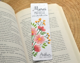 Marque-page à planter personnalisé Merci maitresse fleurs rouges. Marque-page ensemencé Merci maitresse. Carte Merci nounou