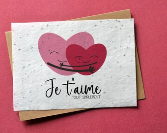 Carte à planter Coeurs Câlins Je t'aime. Carte ensemencée Saint Valentin. Carte à planter Amour.