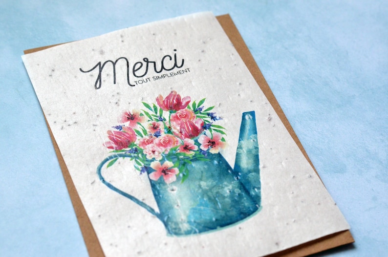 Plantable card Thank you Watering can. Seeded card Thank you. Wildflower card. image 1