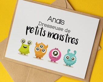 Carte à planter Maîtresse. Carte Dresseuse de petits monstres. Carte ensemencée Merci maitresse.