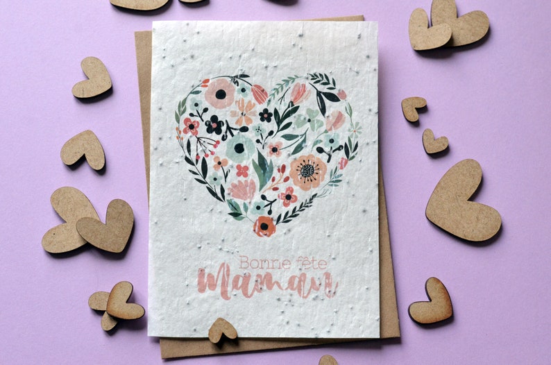Card to plant Happy Mother's Day Flowery heart. Seeded Mother's Day card. image 1