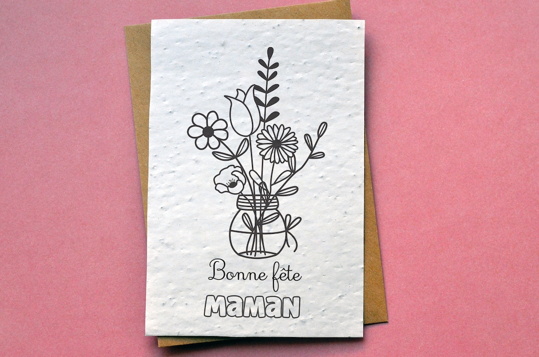 Carte à planter à colorier Bonne fête maman. Carte de voeux à planter
