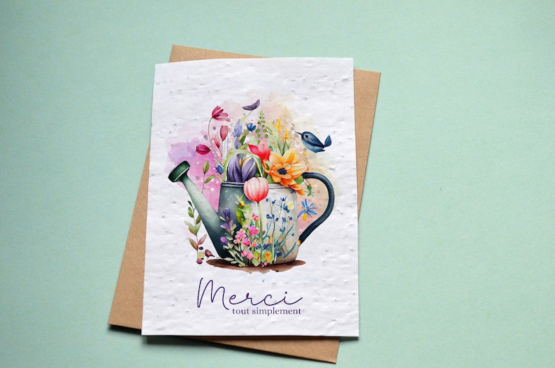 Carte à planter Merci tout simplement Arrosoir. Carte ensemencée Merci. Carte fleurs sauvages. image 1