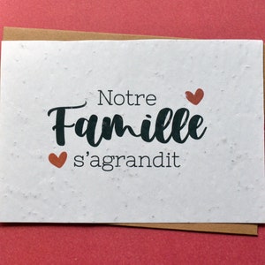 Carte à planter Notre famille s'agrandit. Carte annonce grossesse. Carte ensemencée Naissance. Carte à planter Bébé.